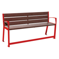 PROCITY SITZBANK SILAOS FÜR SENIOREN 6 LEISTEN - MIT ARMLEHNE - STAHL & RECYCLING-KUNSTSTOFF: Sitzfläche aus Recycling-Kunststoff (Verkehrsrot), Gestel aus Stahl (Verkehrsrot)