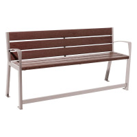 PROCITY Senior Silaos Bench with 6 Slats - with Armrest - Steel & Recycled Plastic: Seat made of recycled plastic (gray silk), frame made of steel (gray silk).