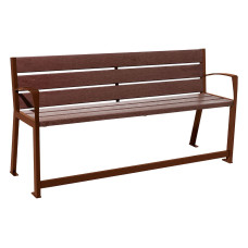PROCITY SITZBANK SILAOS FÜR SENIOREN 6 LEISTEN - MIT ARMLEHNE - STAHL & RECYCLING-KUNSTSTOFF: Sitzfläche aus Recycling-Kunststoff (Bunte), Gestel aus Stahl (Rost Corten-Effekt)