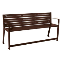 PROCITY SILAOS SENIOR 6 SLAT BENCH WITH ARMREST: Seat surface made of galvanized steel (chocolate brown), frame made of steel (chocolate brown).