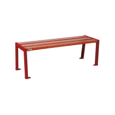 PROCITY Wooden and Steel Bench without Backrest SILAOS: Seat made of oak wood (mahogany), frame made of steel (Purple Red).