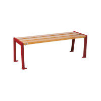 PROCITY Wooden and Steel Bench Without Backrest SILAOS: Oak wood seat (light oak), steel frame (crimson red)