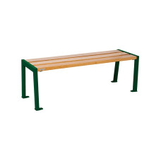 PROCITY wooden and steel bench without backrest SILAOS: seat made of oak wood (light oak), frame made of steel (moss green).