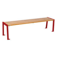 PROCITY Wooden and Steel Bench Without Backrest SILAOS: Oak wood seat (light oak), steel frame (crimson red)