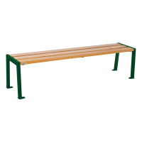 PROCITY wooden and steel bench without backrest SILAOS: seat made of oak wood (light oak), frame made of steel (moss green).
