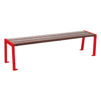 PROCITY bench without backrest SILAOS - steel & recycled plastic: seat surface made from recycled plastic (traffic red), frame made from steel (traffic red).