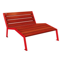 PROCITY Silaos Wood & Steel Bench - Armless: Seat made of oak wood (Mahogany), frame made of steel (Traffic red).