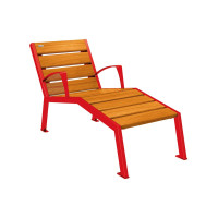 PROcity Lounge Chair Silaos with armrest - Wood & Steel: Seat made of oak wood (light oak), frame made of steel (traffic red).