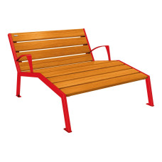 PROcity Lounge Chair Silaos with armrest - Wood & Steel: Seat made of oak wood (light oak), frame made of steel (traffic red).