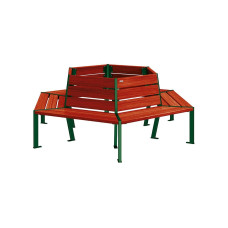 PROcity oak-round bench SILAOS - steel and wood: seating area made of oak wood (mahogany), frame made of steel (moss green).
