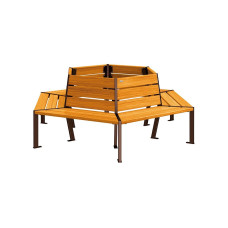 PROCITY Round Bench SILAOS - Steel and Wood: Seat made of oak wood (light oak), frame made of steel (chocolate brown).