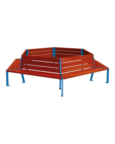 Kaufen PRO Stadt Baum Rundbank Silaos - Stahl und Holz: Sitzfläche aus Eichenholz (Mahagoni), Gestell aus Stahl (Enzianblau) - Online-Shop.