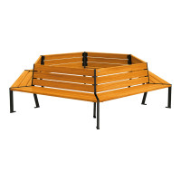 PROCITY round bench SILAOS - STEEL AND WOOD: seating made of oak wood (light oak), frame made of steel (deep black).