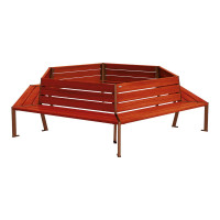 PROCITY SILAOS ROUND BENCH - STEEL AND WOOD: Seat made of oak wood (mahogany), frame made of steel (Corten effect).