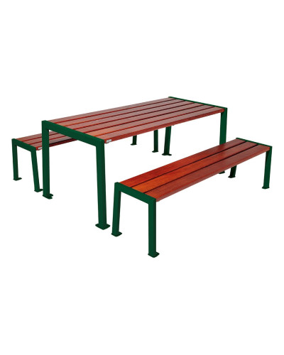 Buy PROCITY SITZGRUPPE SILAOS - STEEL & WOOD - (1 TABLE & 2 SEATS): Oakwood Seat (Mahogany), Frame Made of Galvanized Steel (Moss Green) - Online Shop.