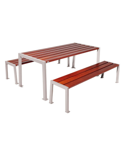 Kaufen, Lieferung: PROCITY SITZGRUPPE SILAOS - STAHL & HOLZ - (1 TISCH & 2 SITZFLÄCHEN): Sitzfläche aus Eichenholz (Mahagoni), Gestel aus verzinktes Stahl (Seidengrau) - Kaufen Sie im Online-Shop