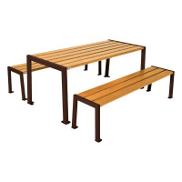 PROCITY seating group SITZGRUPPESILAOS - STEEL & WOOD - (TABLE): Seat made of oak wood (light oak), frame made of galvanized steel (chocolate brown).