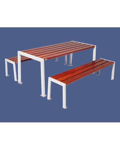 Buy PROCITY SILAOS SITTING SET - STEEL & WOOD - (1 TABLE & 2 SEATS): Mahogany Wood Seat, Galvanized Steel Frame (Pure White) - Shop Online with Delivery