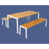 PROCITY SILAOS GARDEN SET - STEEL & WOOD - (1 TABLE & 2 SEATS): Seating made of oak wood (light oak), frame made of galvanized steel (pure white).