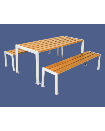 Buy PROCITY SITZGRUPPE SILAOS - STAHL & HOLZ - (1 TISCH & 2 SITZFLÄCHEN): Seat made of oak wood (light oak), Frame made of galvanized steel (pure white) - Online Shop