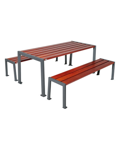 Kaufen Sie die PROCITY SITZGRUPPE SILAOS - STAHL & HOLZ - (1 TISCH & 2 SITZFLÄCHEN): Sitzfläche aus Eichenholz (Mahagoni), Gestell aus verzinktem Stahl (Procity Grau) im Online-Shop mit Lieferung.