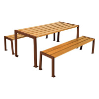 PROCITY SITZGRUPPESILAOS - STAHL & HOLZ - (TISCH): Sitzfläche aus Eichenholz (helle Eiche), Gestel aus verzinktes Stahl (Rost Corten-Effekt)