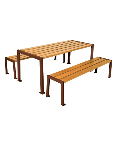ProCity Sitzgruppe Silaos - Stahl & Holz - (Tisch): Sitzfläche aus Eichenholz (helle Eiche), Gestell aus verzinktem Stahl (Rost Corten-Effekt) - Kaufen Sie im Online-Shop.