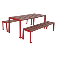PROCITY Seating Group Table and Chairs - Steel and Recycled Plastic - (1 Table & 2 Seats): Seats made of purple recycled plastic, frame made of galvanized steel (purple).
