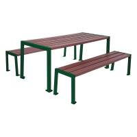PROCITY seating group seats - steel and recycled plastic - (1 table & 2 seats): Seat made of recycled plastic (moss green), frame made of galvanized steel (moss green).