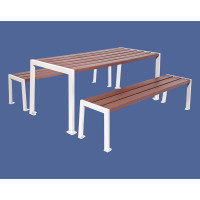 PROCITY Seating Group - Steel and Recycled Plastic - (1 Table & 2 Seats): Seat made of recycled plastic (Pure White), Frame made of galvanized steel (Pure White).