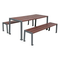 Procity seating group table and 2 seats - steel and recycled plastic - (1 table & 2 seating surfaces): Seating surfaces made of recycled plastic (Procity Grey), frame made of galvanized steel (Procity Grey).