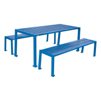 PROCITY SITZGRUPPE SILAOS - (1 TISCH & 2 SITZFLÄCHEN): Sitzfläche aus verzinktes Stahl (Enzianblau), Gestel aus verzinktes Stahl (Enzianblau)