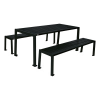 PROCITY SITZGRUPPE SILAOS - (1 TISCH & 2 SITZFLÄCHEN): Sitzfläche aus verzinktes Stahl (Tiefschwarz), Gestel aus verzinktes Stahl (Tiefschwarz)