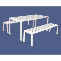 PROCITY SITZGRUPPE SILAOS - (1 TISCH & 2 SITZFLÄCHEN): Sitzfläche aus verzinktes Stahl (Reinweiß), Gestel aus verzinktes Stahl (Reinweiß)