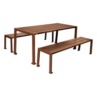 PROCITY SITZGRUPPE SILAOS - (1 TISCH & 2 SITZFLÄCHEN): Sitzfläche aus verzinktes Stahl (Bunte), Gestel aus verzinktes Stahl (Rost Corten-Effekt)
