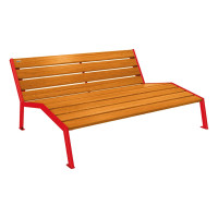 PROCITY Bench SILAOS - WITHOUT ARMREST - WOOD & STEEL: Seat made of oak wood (light oak), frame made of steel (traffic red).
