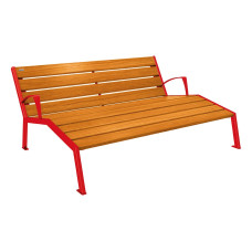 PROCITY LIEGESTUHL SILAOS - MIT ARMLEHNE - HOLZ & STAHL: Sitzfläche aus Eichenholz (helle Eiche), Gestel aus Stahl (Verkehrsrot)