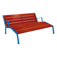 PROCITY SILAOS chair with armrest - wood & steel: seat made of oak wood (Mahogany), frame made of steel (gentian blue).