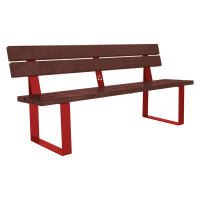 PROCITY SITZBANK RIGA AUS STAHL & RECYCLING-KUNSTSTOFF MIT RÜCKENLEHNE: Sitzfläche aus Recycling-Kunststoff (Purpurrot), Gestel aus Stahl (Purpurrot)