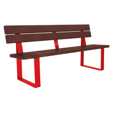 PROCITY SITZBANK RIGA AUS STAHL & RECYCLING-KUNSTSTOFF MIT RÜCKENLEHNE: Sitzfläche aus Recycling-Kunststoff (Verkehrsrot), Gestel aus Stahl (Verkehrsrot)