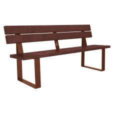 PROCITY SITZBANK RIGA AUS STAHL & RECYCLING-KUNSTSTOFF MIT RÜCKENLEHNE: Sitzfläche aus Recycling-Kunststoff (Bunte), Gestel aus Stahl (Rost Corten-Effekt)