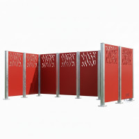 Waste Bin Privacy Screen Venice from Steel – Complete Set (1500x3700 mm, Traffic Red)
