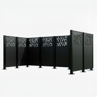 Trash Bins Privacy Screen Venice  made of Steel – Complete Set (1500x3700 mm, Deep Black)