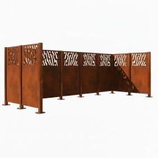 Mülltonnen Sichtschutz Venedig  aus Stahl – Komplettset (1500x4440 mm, Rost Corten-Effekt)