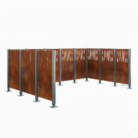Garbage Bins Sight Protection Venice in Steel - Complete Set (2220x3700 mm, Rust Corten Effect)