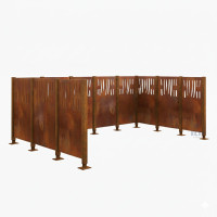 Garbage Bins Sight Protection Venice in Steel - Complete Set (2220x3700 mm, Rust Corten Effect)