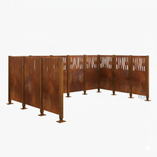 Mülltonnen Sichtschutz Venedig  aus Stahl – Komplettset (2220x3700 mm, Rost Corten-Effekt)