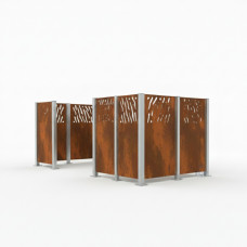 Mülltonnen Sichtschutz Venedig  aus Stahl – Komplettset (1500x3700 mm, Rost Corten-Effekt)