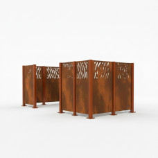 Mülltonnen Sichtschutz Venedig  aus Stahl – Komplettset (1500x3700 mm, Rost Corten-Effekt)