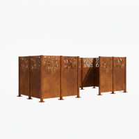 Garbage Bins Privacy Screen Venice in Steel - Complete Set (1500x4440 mm, Rust Corten Effect)